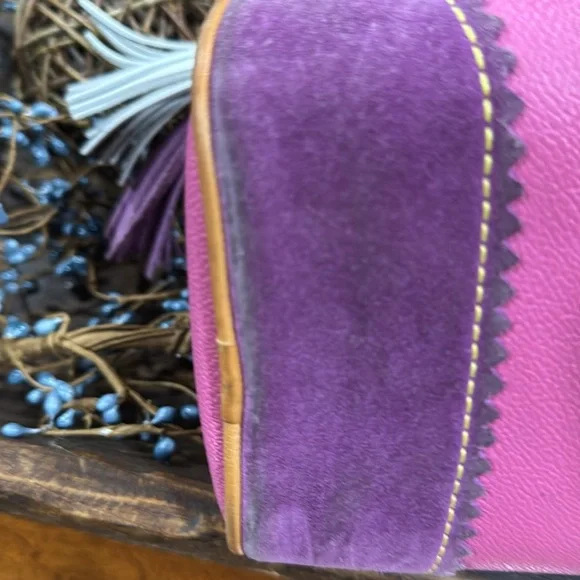 Dooney & Bourke Vintage Leather Pink and Tan Crossbody Bag with Gold Hardware - Picture 7 of 13